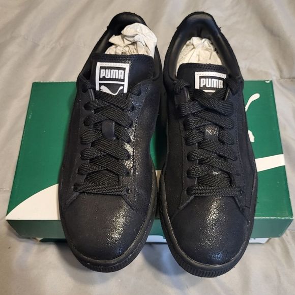 NIB Puma Sz6 Suede Classic Matte & Shine Sneakers in Black/Steel Gray - Picture 9 of 10